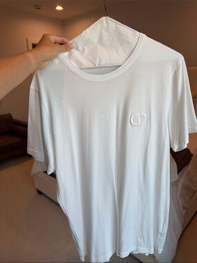 Dior White Crewneck T-Shirt with Tonal CD Embroidery